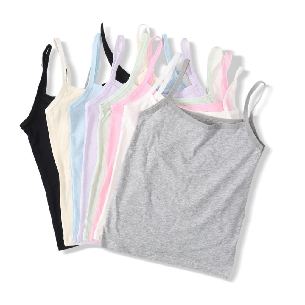 Girls' Long Cotton Tank Top - Candy Color Summer Base & Outerwear