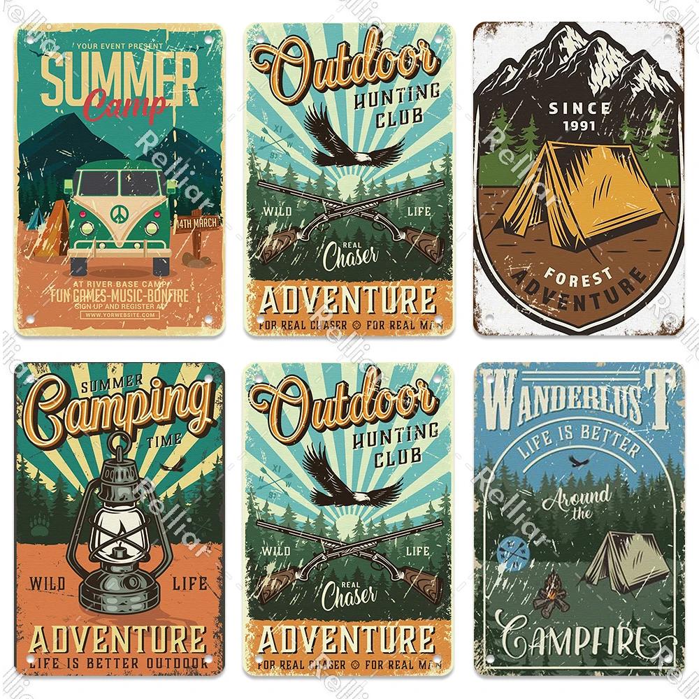 Retro Happy Camper Dekoracyjny Talerz Przygoda na Zewnątrz Metalowy Znak Blaszany Symbol Dzikiej Przyrody Ornament Plakat Dekoracja Domowego Baru Klubu Tablica