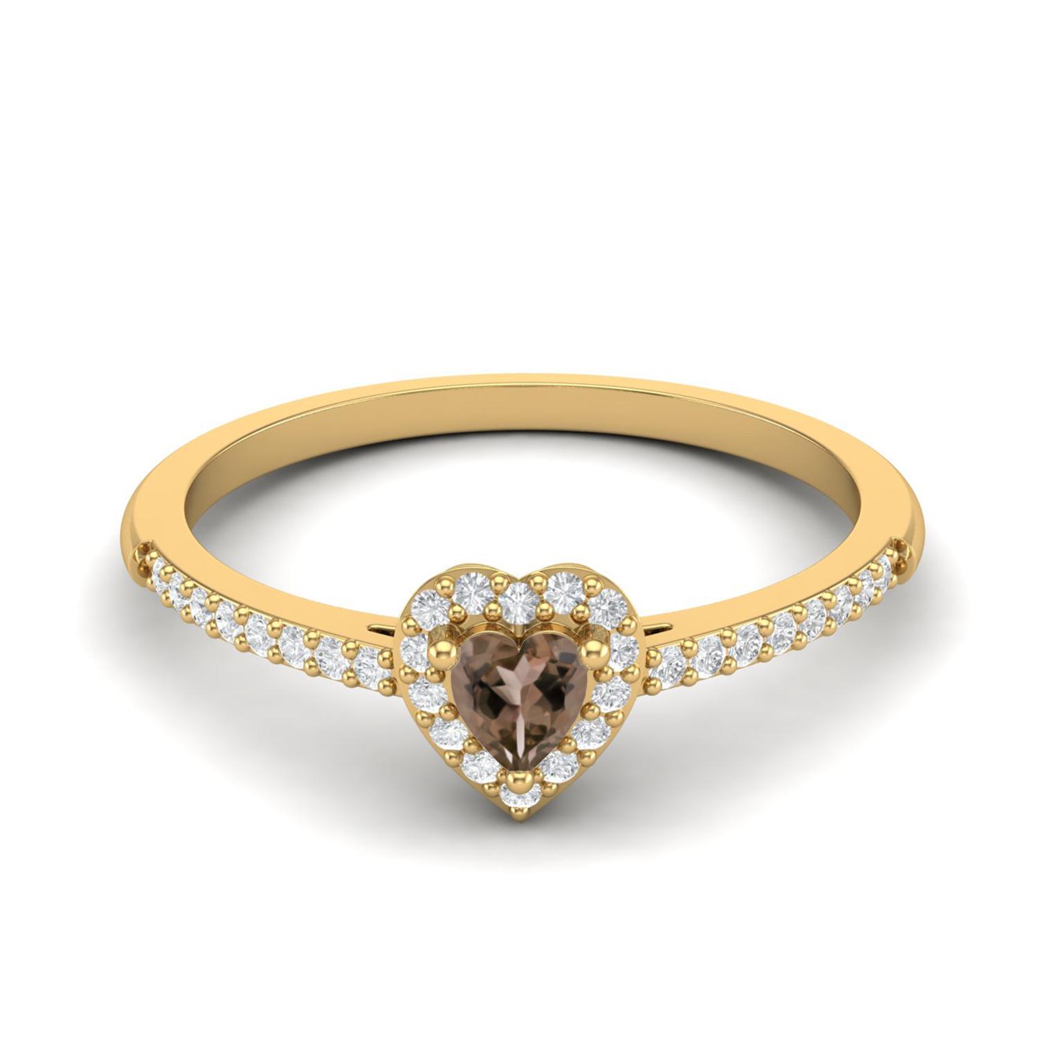 

0.45 Ctw Heart Smoky Quartz 925 Sterling Silver Gold Vermeil Solitaire Halo Women Wedding Ring 9