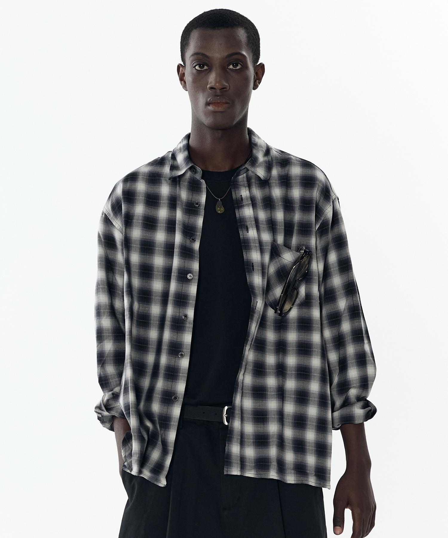Connect Kinrock Loose Fit Ombre Check Shirt (Navy) Cotton 100%/M