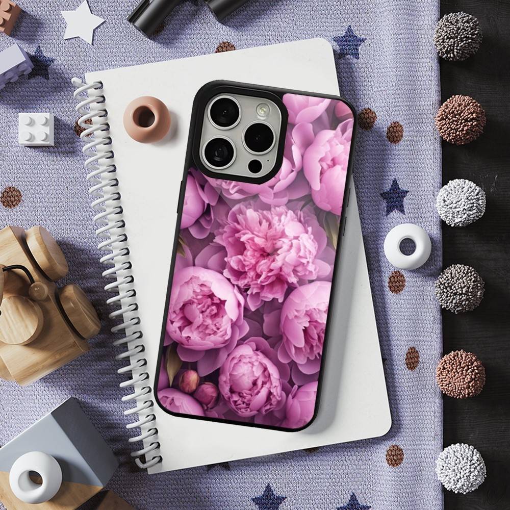 Pink Purple Peony Elegant For iPhone 15,Mini,13,Max,11,12,Pro,16,17,14,Plus,For Magsafe,Magnetic Wireless Charging Case