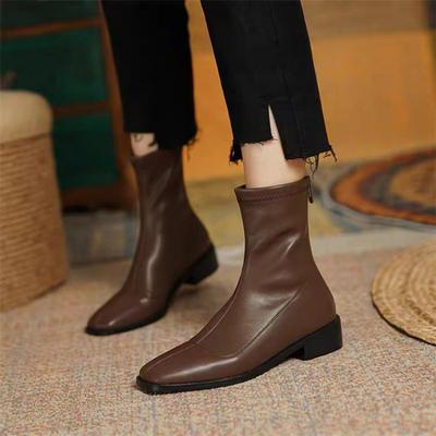 Fashion French Women Shoe Autumn Winter Classic Women Boot Temperament Anlke Boot Elegant Woman Heels Shoe with Cotton Warm Leather Boot