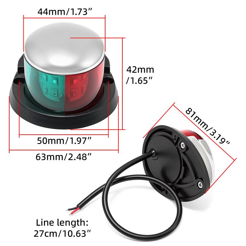 QC 1pc Bow LED Navigation Sailing Light LED Navigation Sailing Light Marine Boat Plastic Red+Green W/Chrome Housing