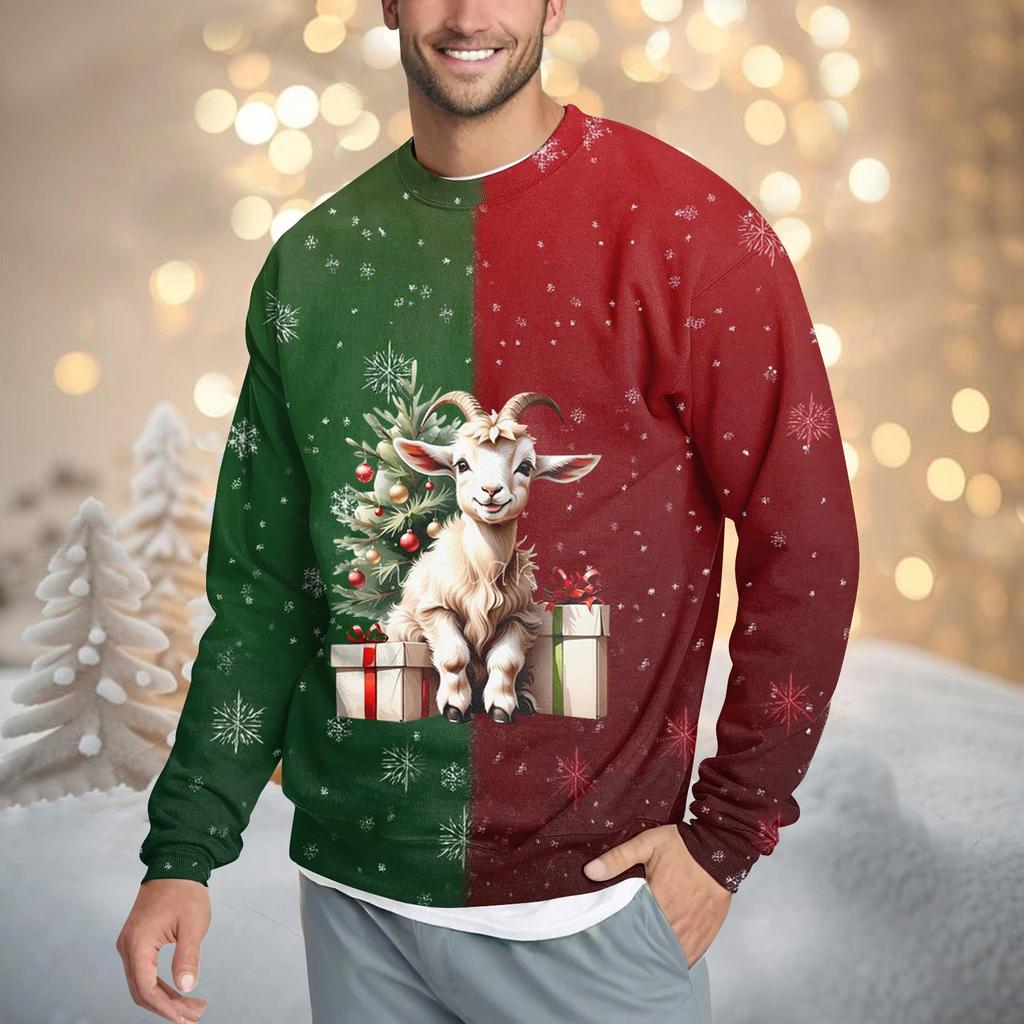 Men's Casual Fashion Comfortable Christmas Printed Round Neck Pullover Sweatshirt Sweatshirt