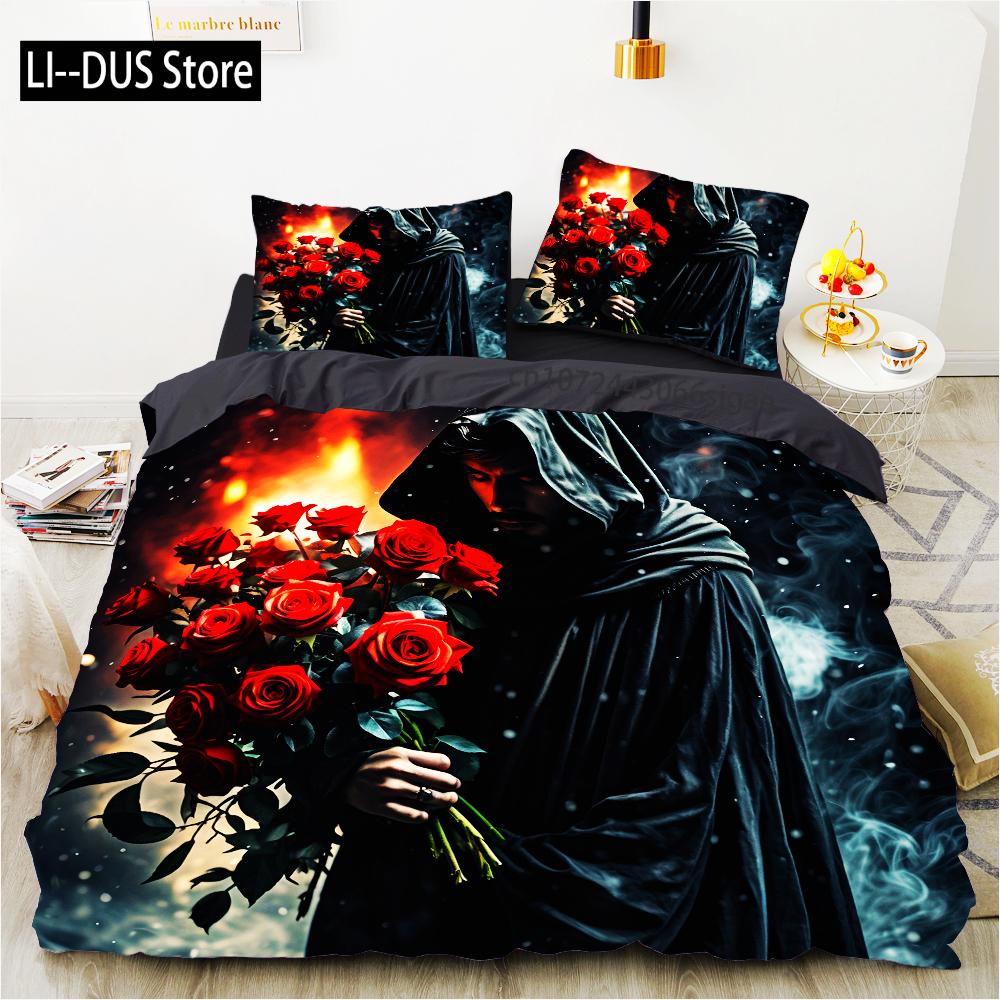Grim Skull Bedding Set Cartoon Halloween Comforter Sets Double Queen King Twin Full Size Duvet Cover Set Kids Girls