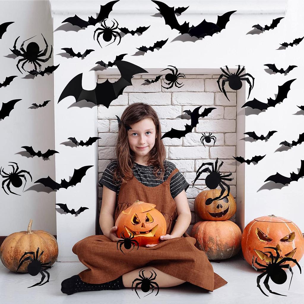 Halloween Bat Decor 3D Bat Wall Stickers Decorations Spooky Waterproof Decals for Home Room Halloween Party Supplies