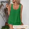 JPNTKY Women's Fashion Casual Solid Color Print Sleeveless U-Neck Blouses & Shirts