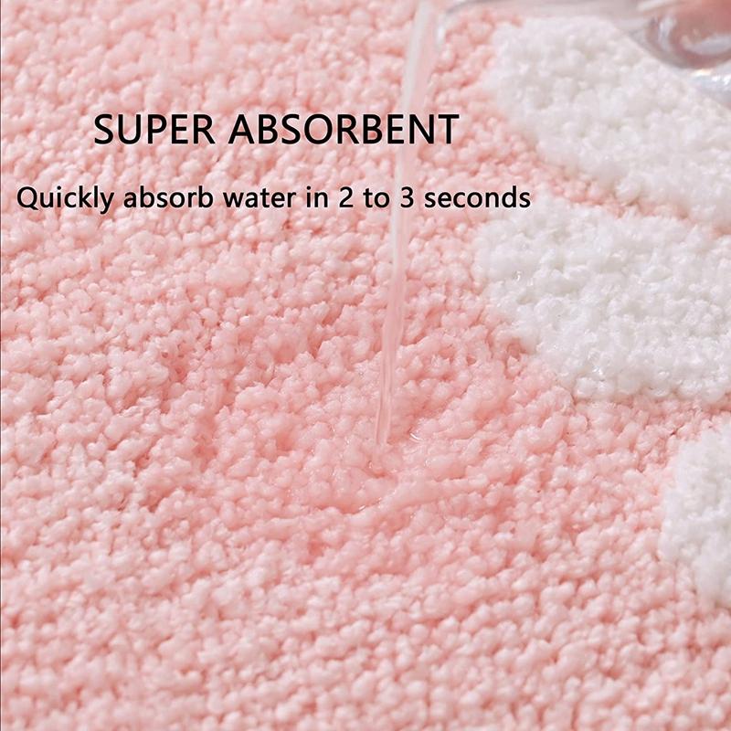 Inyahome Daisy Flower Bath Rugs Fluffy Soft Fiber Mat Non Slip Bathmat Plush Bathroom Rug for Bathroom Shower Room Floor Carpets