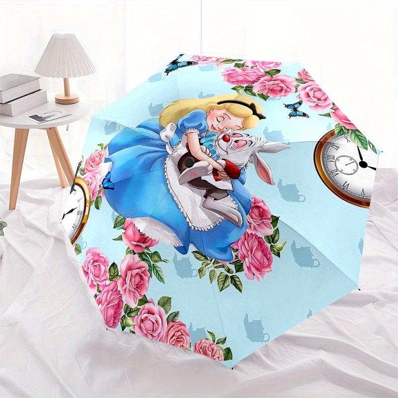 1 Auto Open Alice, White Rabbit Themed Colorful 8-rib Portable Umbrella for Men and Women, A Compact Commuting Companion Suitable for Daily