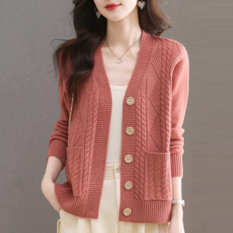 Autumn Knitted Cardigan for Women Autumn/Winter Thickened Middle Aged Mom Loose Sweater Coat