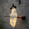 Halloween Hanging Ghost Outdoor Decoration Spooky LED Light Up Witch Ghost On Broom for Home