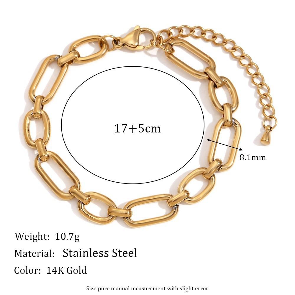 18K Gold-Plated Stainless Steel Paperclip and Rope Chain Bracelet for Women