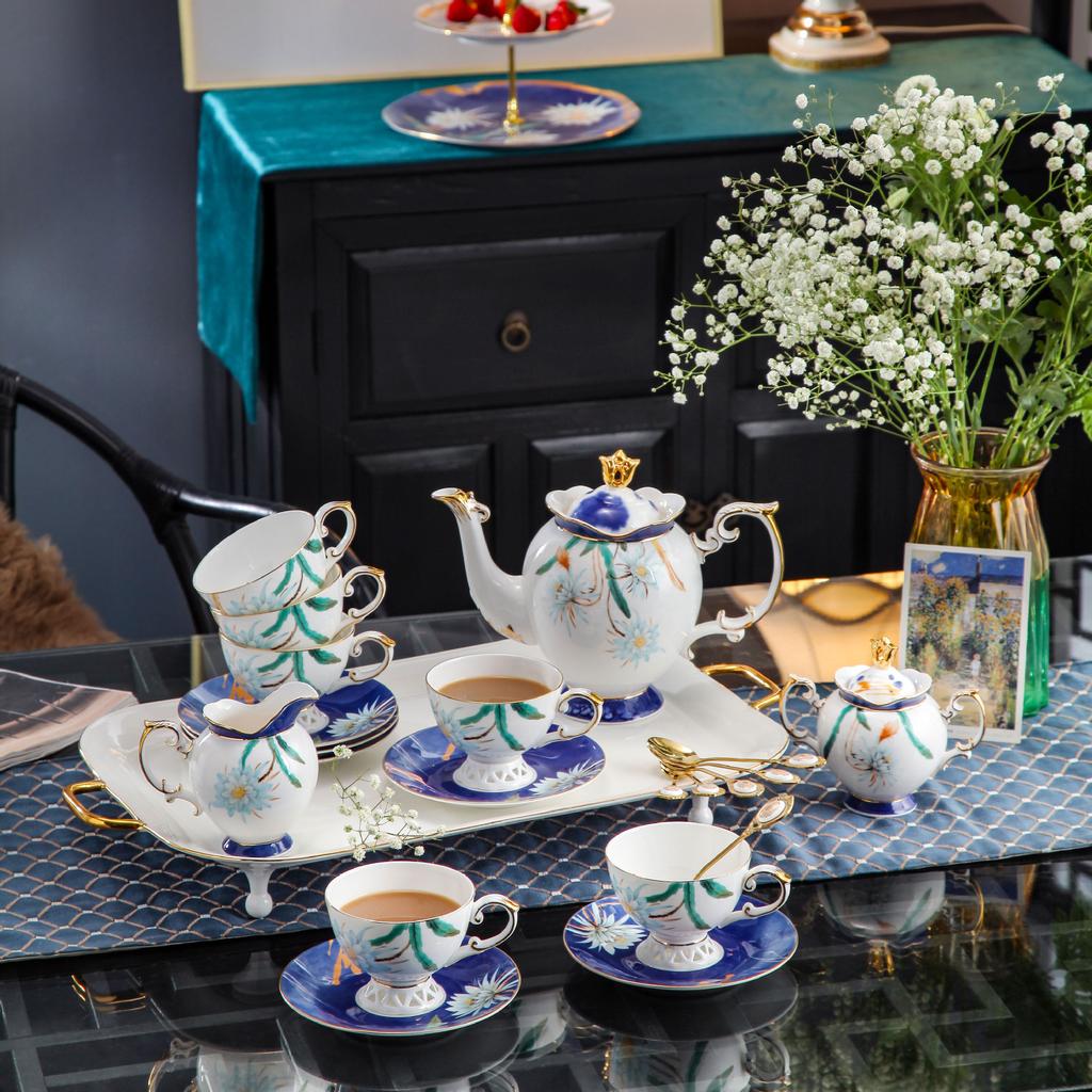 Coffee Cup Saucer Afternoon Tea Set Exquisite Bone China Water Set Light Luxury Flower Tea Cup Household Set With Tray