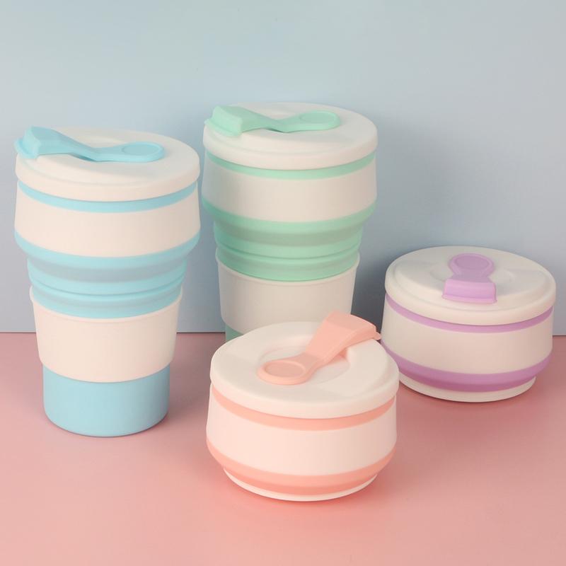 350Ml/500Ml Silicone Folding Cup Collapsible Mug With Cover Coffee Travel Outdoors Portable Water Drinking Tea Cups