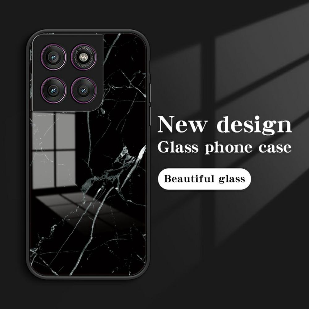 For Motorola Edge 60 Pro 5G Case Marble Pattern Tempered Glass+PC+TPU Protective Phone Cover