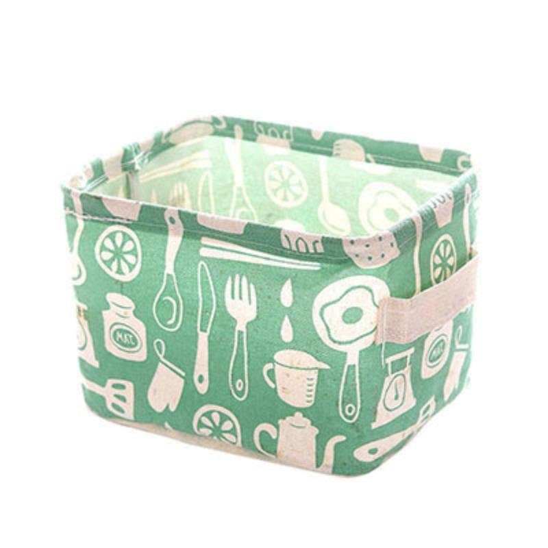 Корзина для хранения с ручкой из хлопка и льна с принтом Корзина для хранения всякой всячины Тканевый настольный ящик для хранения косметики Корзина для хранения dinnerware зелёный 549₽