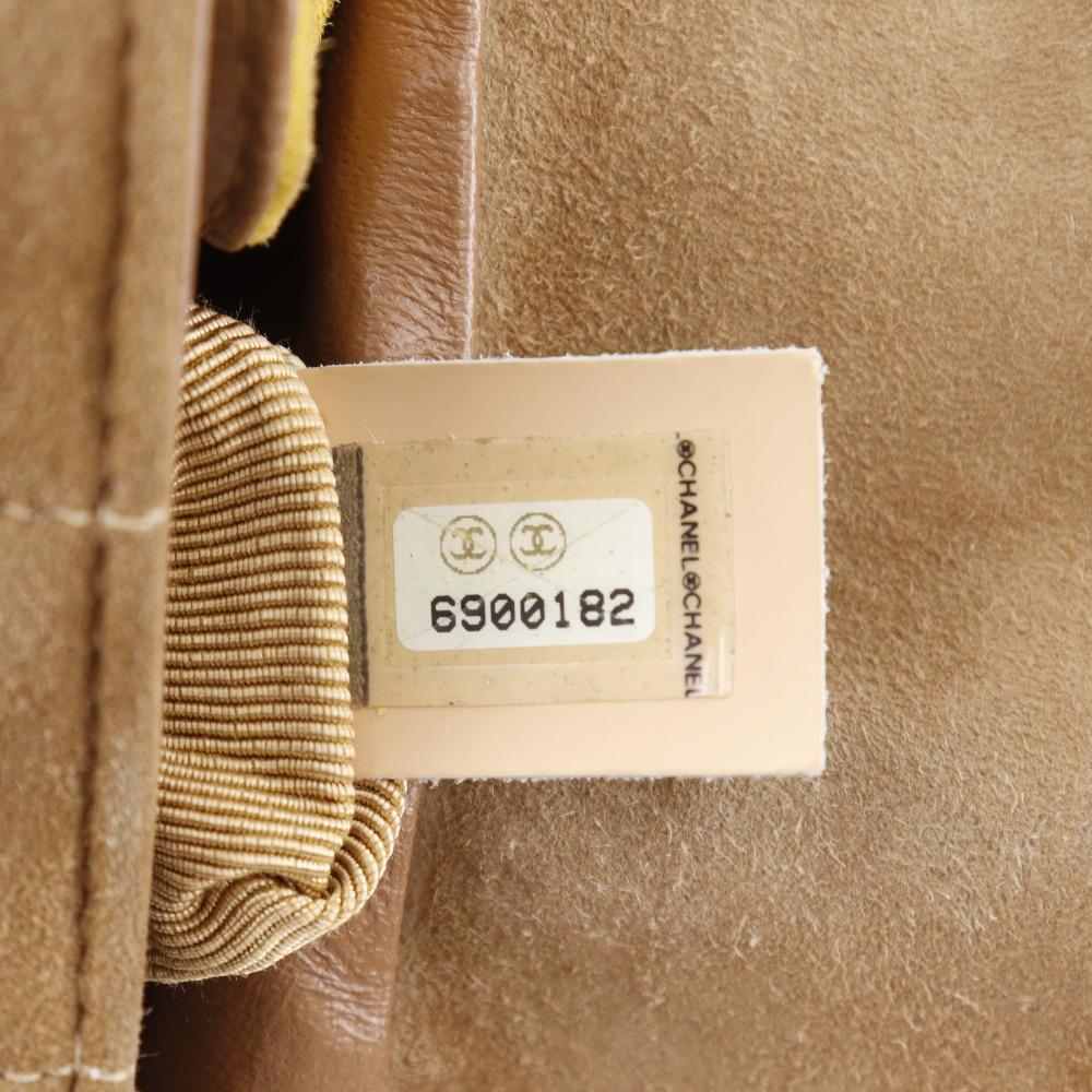 Chanel Chocolate Bar Handbag One Handle Brown/yellow Suede Women Used