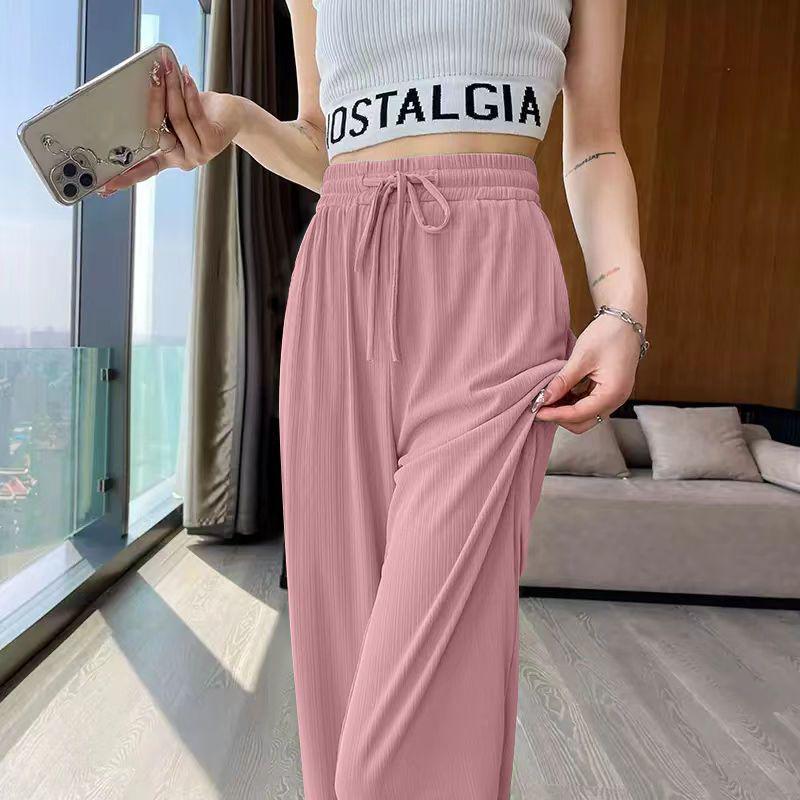 

Women s Ice Silk High-Waisted Wide-Leg Pants - Summer Lightweight, Loose, Drapey, Floor-Length Casual Pants 3XL for 72.5-80 kg