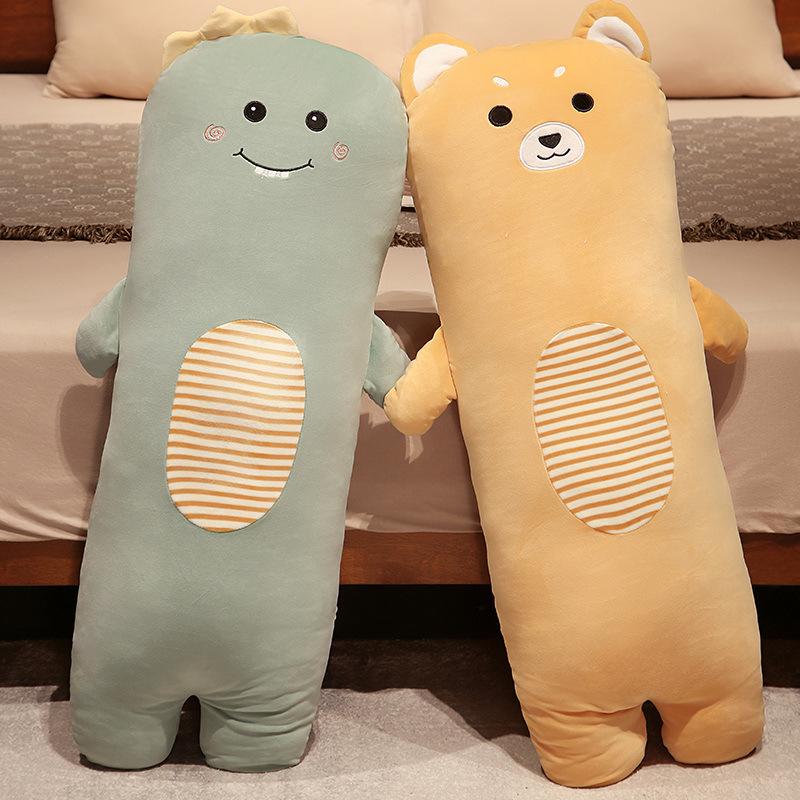 Cartoon Fox Puppy Long Throw Pillow Plush Toy Dinosaur Doll Girl Bed Sleeping Soothing Ragdoll Doll