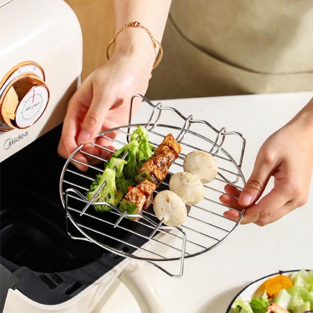 Grillrost und Spießständer aus 304 Edelstahl für Heißluftfritteusen, BBQ, Dörren und Toasten.