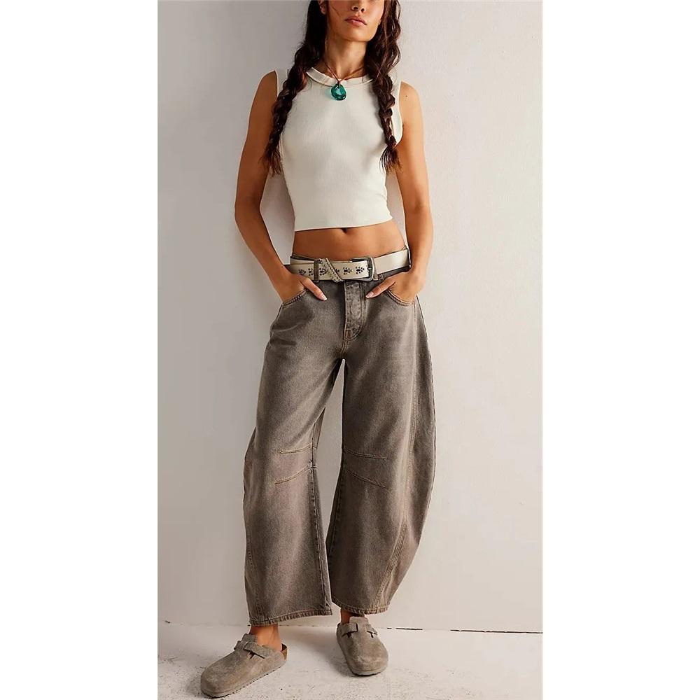 

Женские джинсы Straight Tube Loose Fitting Multi Pocket Jeans Cropped Pants Casual Wide Leg Pants For Women XXL глубокая кофе
