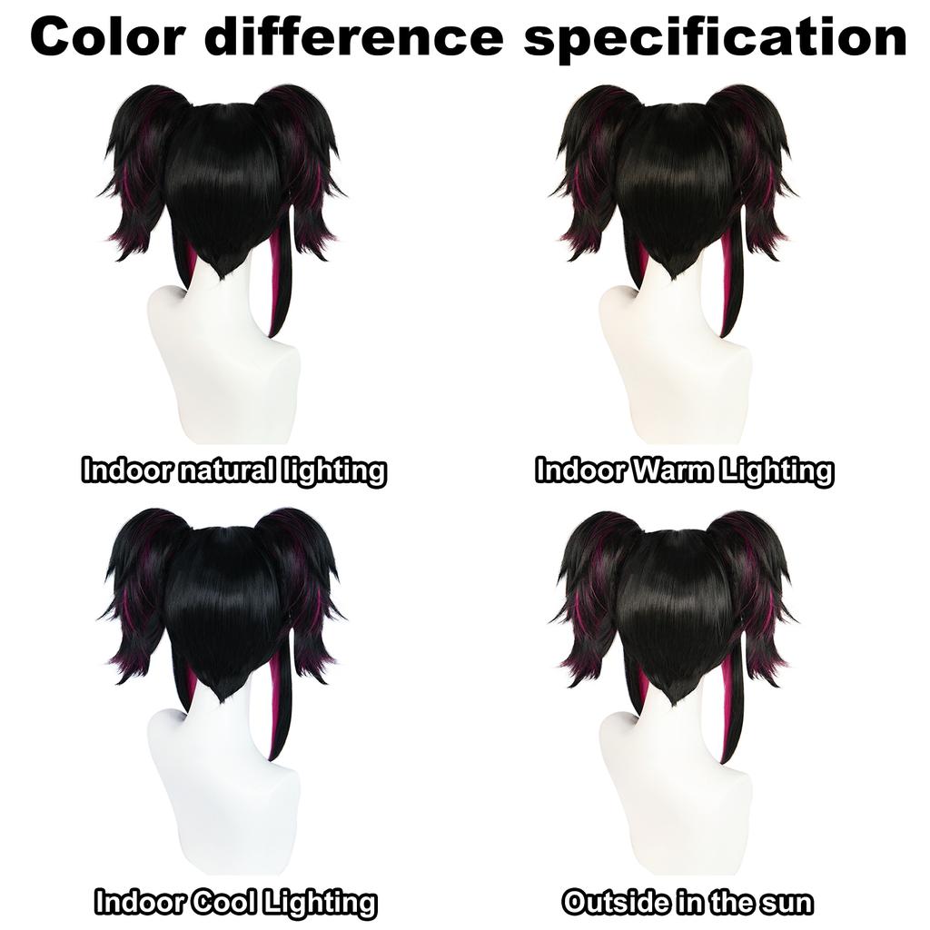 Synthetic Black With Red Double Clip On Ponytails Straight Heat Resistant Han Juri Cosplay Game Anime Character Wig