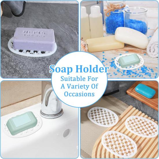Grevosea 3 Pcs Plastic Soap Holders, Self Draining Soap Dish with Drainage Clear Soap Saver Bar Soap Holder for Shower Kitchen Bathroom Counter