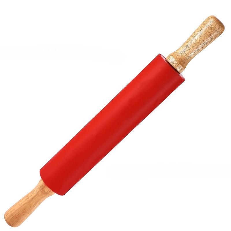 1Pcs Non-Stick Silicone Rolling Pin Wooden Handle Pastry Dough Flour Roller Kitchen Cooking Baking Tool For Pasta Cookie Dough