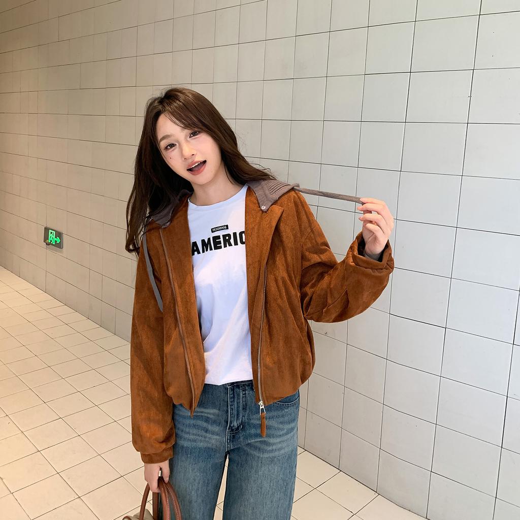Removable hat short velvet cotton-padded coat for women's autumn and winter new loose women's coat live stream