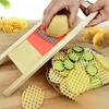 1pc Stainless Steel Waffle Slicer - Natural Solid Wood Handle, Sanded Finish, No Glue or Splices, Perfect for French Fries