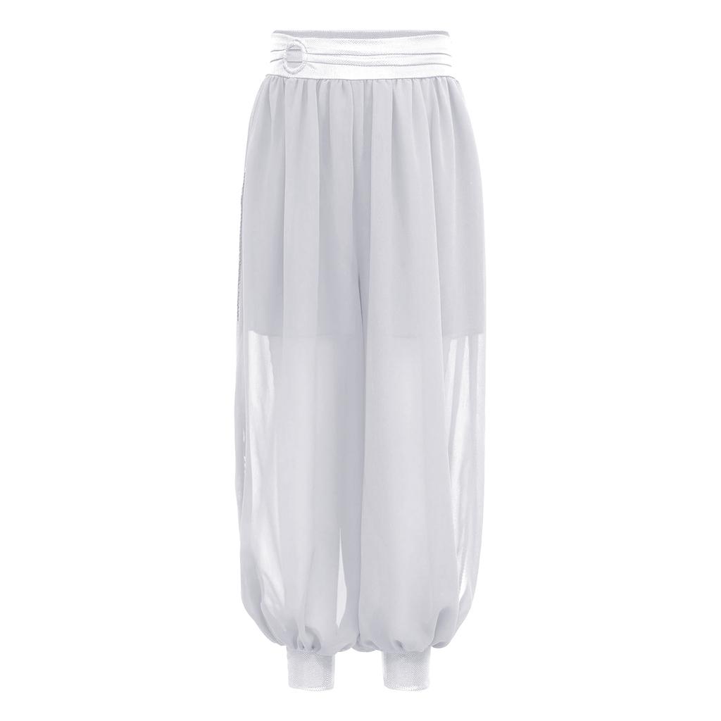 Shorts de Danse du Ventre pour Filles Chiffon Anneau O Taille Froncée Pantalon à Fente Latérale Costume d'Halloween Carnaval