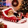 Christmas Sleigh Bed Removable Washable Plush Pet Warm Sofa with Non-Slip Base Christmas Cat Dog Nest for Winter Indoor Outdoor