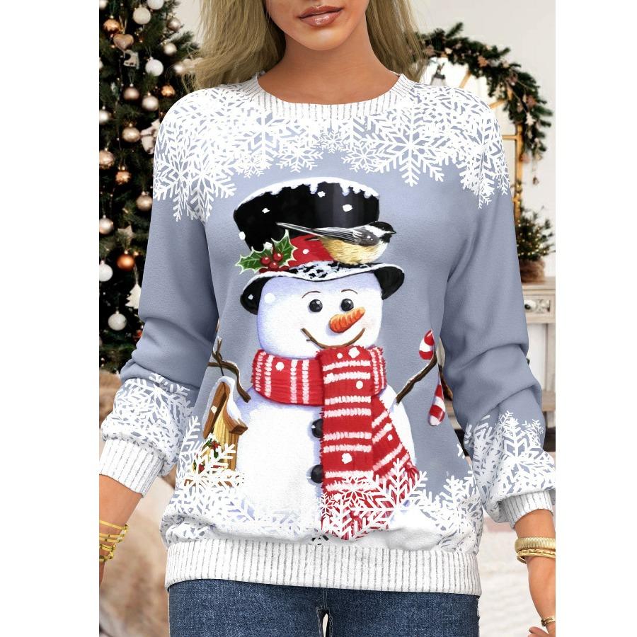 Topuri de damă Îmbrăcăminte ocazională Tricou cu umăr raglan cu imprimeu cu om de zăpadă de Crăciun