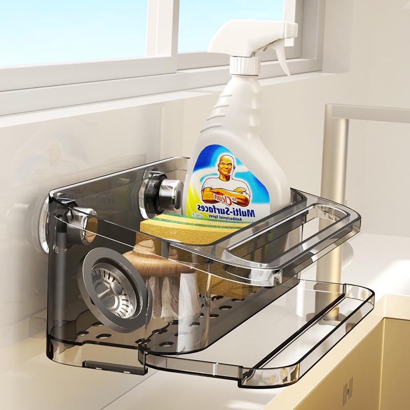 No-Drill Suction Cup Sink Organizer: Multifunctional Kitchen Drainer for Sponge, Brush, and Steel Wool Storage.
