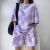 Women T-Shirt Shorts Suit Set Casual Tie Dye Loose Tshirt and Wide Leg Middle Shorts with Pockets Female Soft Summer Shorts Sets