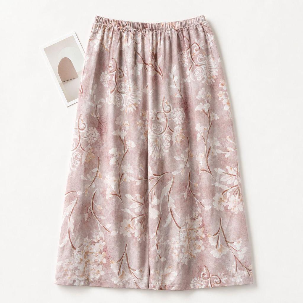 Women's Cotton Silk Cropped Pajama Pants, Summer Thin Loose Pastoral Style, Ditsy Floral, Wear Indoors or Out.