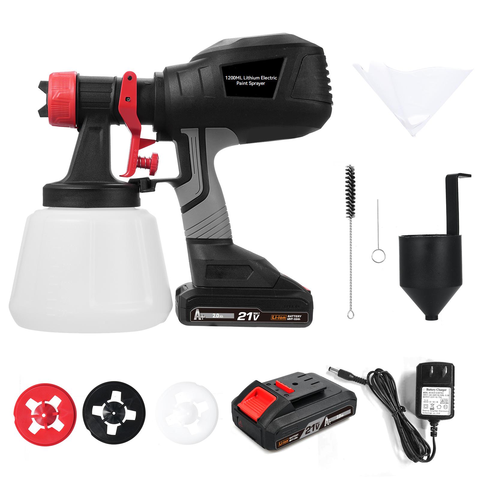 

Электрический краскопульт с 2 аккумуляторами 21 В 2,0 Ач Распылительная машина с 4 соплами и 3 режимами распыления и 1200 мл чёрный