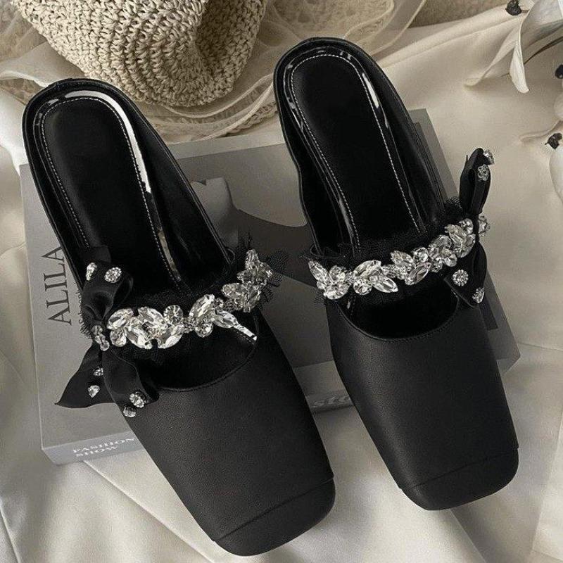 Fashion 2025 Fashion Ladies Shoes Closed Toe Women's Slippers New Butterfly-knot Summer Crystal Outdoor Daily Best Seller Flat Slippers