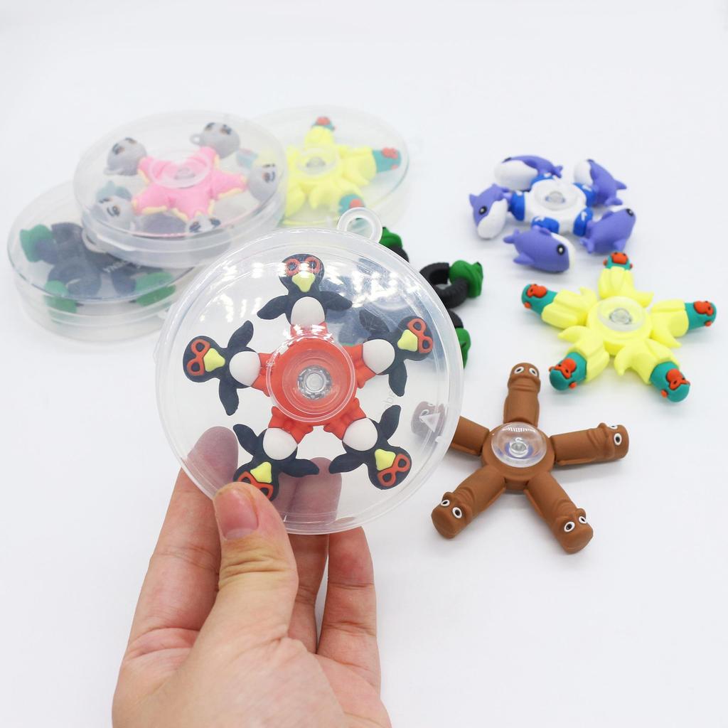 Five-Bead Fidget Spinner with Soft Rubber & Wooden Stick - Mythical Creatures Stress Relief Toy
