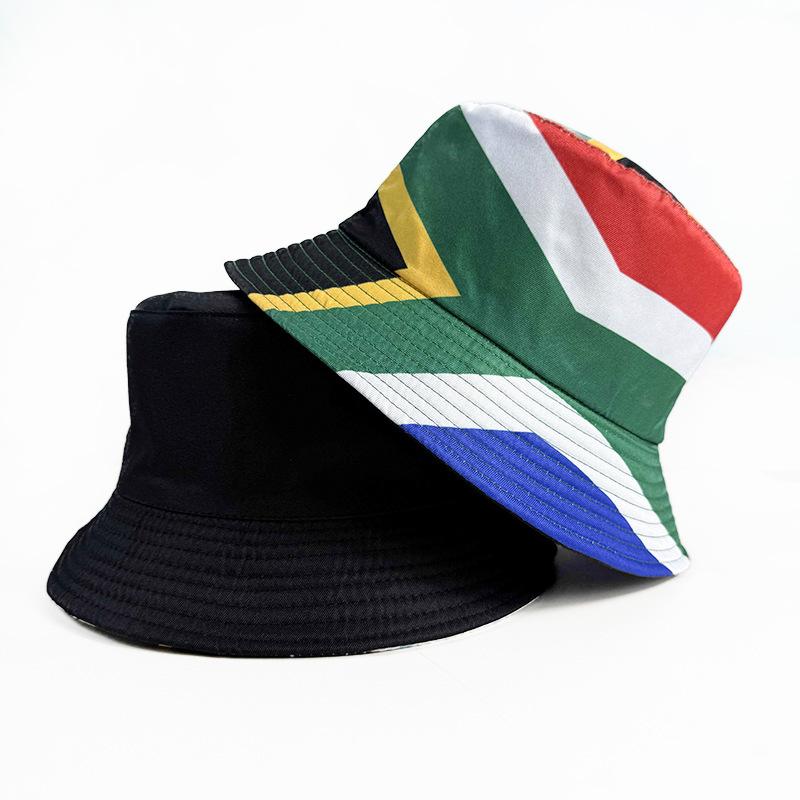 South African Flag Bucket Hat Double-sided Wear Men's and Women's Outdoor Sunscreen Sunshade Basin Hat Hot Selling Fan Support Hat