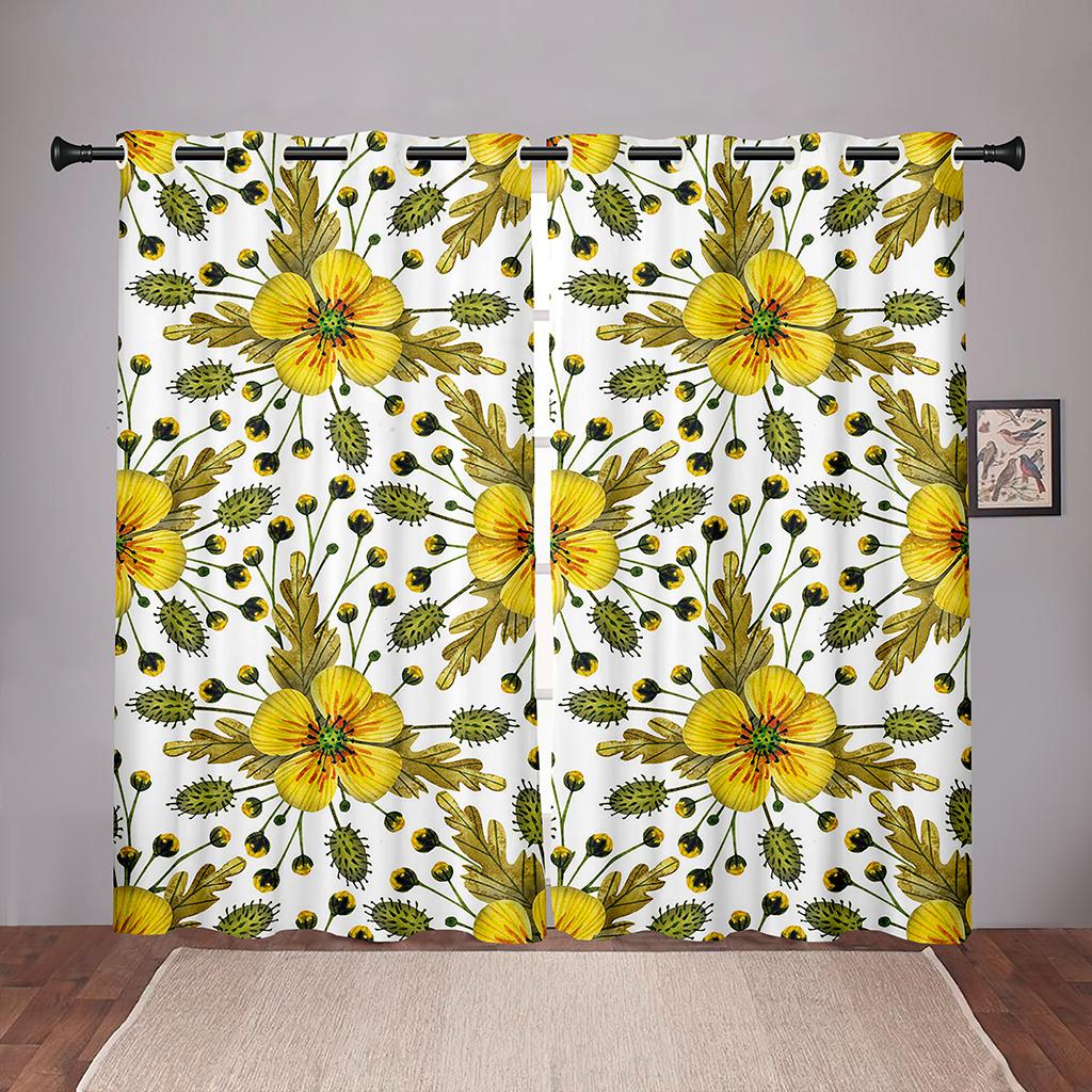 Sunflowers Plant Colorful Blackout Window Curtains for Kids Childrens' Living Room Bedroom Bathroom Kicthen Door 2Pieces Hooks