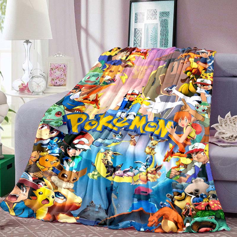 Pokémon Anime Print Blanket Warm Comfortable Flannel Blanket for Bedrooms, Sofas, Beds, Chairs, Picnics, Travel -LXR36