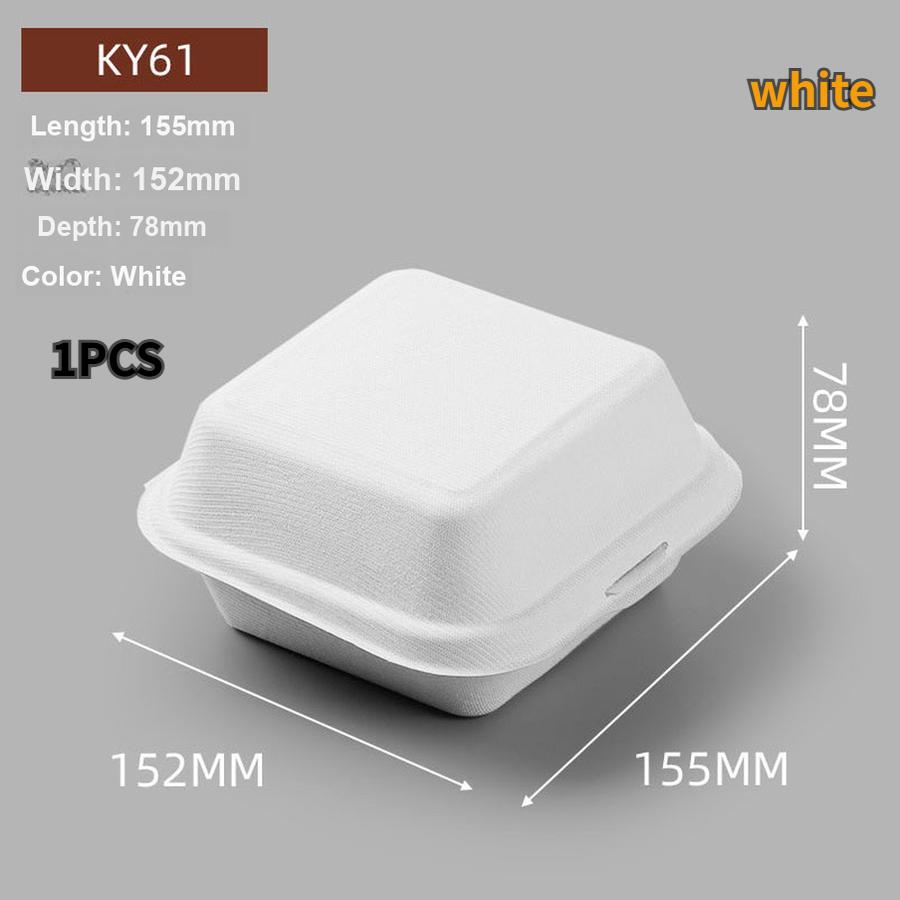 100 шт. Одноразовые ланч-боксы из мякоти сахарного тростника 6 дюймов Коробка для гамбургеров Коробка для торта для еды на вынос Ланч-бокс 155*152*78mm белый