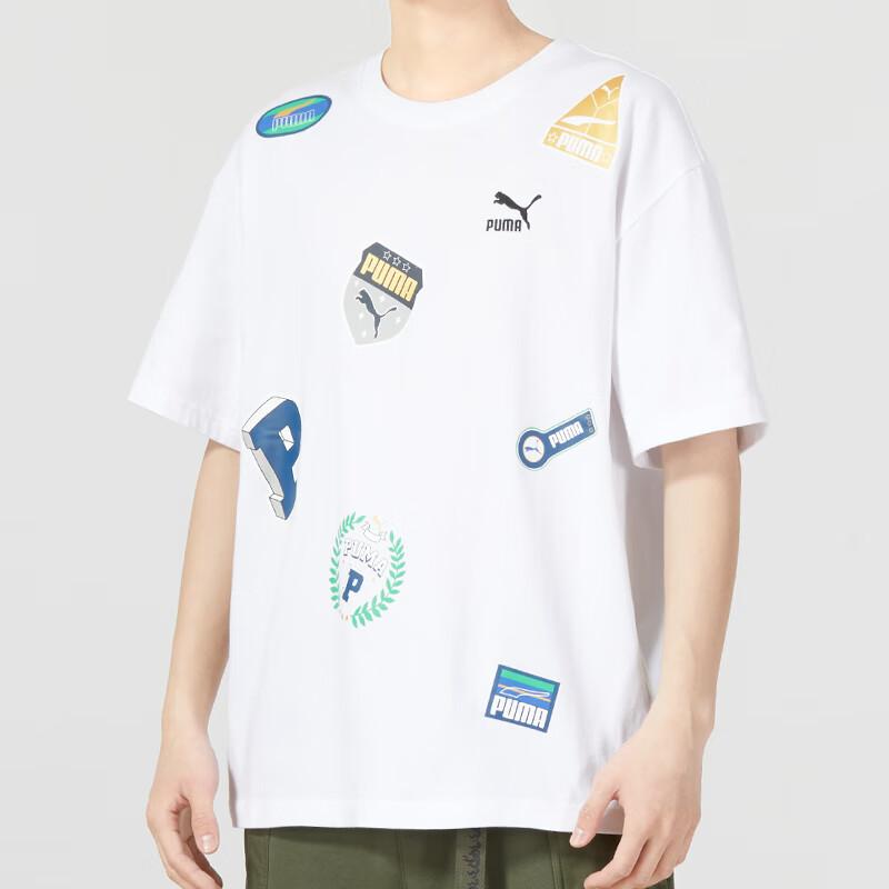 Puma Logo Print Round Neck Short Sleeve T-Shirt Unisex Tops White 623248-02