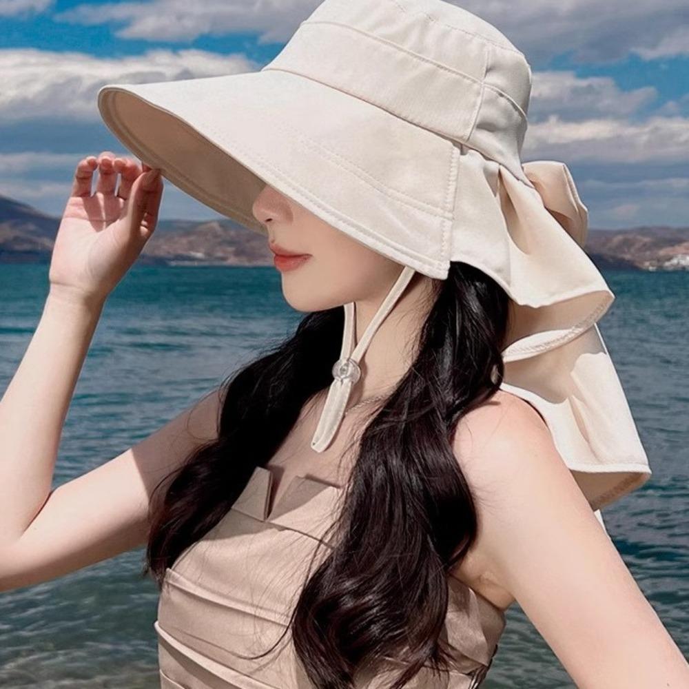 with Ponytail Hole Sunshade Bucket Hat Big Bowknot Aiti UV Fishman Hat Bow Sun Hat  Cycling