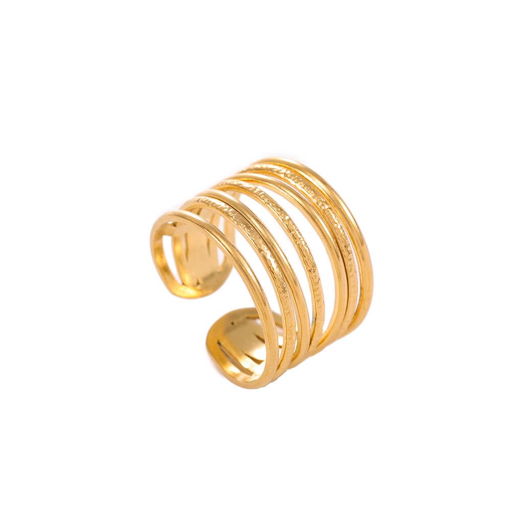 Trendy Women's Stainless Steel Open Ring, Multi-layer Intersecting Titanium Design, Non-fading