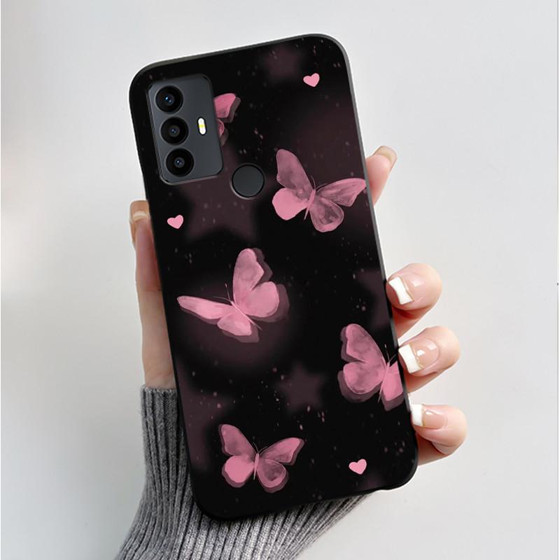 For TCL 30 SE 30E 306 305 Case 6165D 6102H 6102A 6102D Phone Cover Fashion Butterfly Flowers Black Soft Silicone Casing Bumper