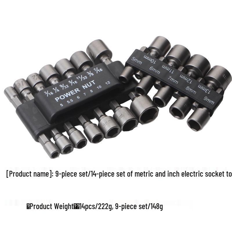 14pc Non-Magnetic Electric Screwdriver Socket Set, Metric & Imperial Combination Tool