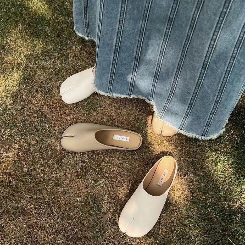 Baotou semi-slippers for women to wear spring and summer new pig's trotters, one-footed flat-toed horseshoe slippers