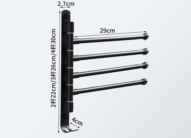 2-4 Swivel Towel Bars Wall Mounted Aluminum Black Bathroom Towel Rail Rack With Hooks Bathroom Towel Holder Fodable Towel Hanger
